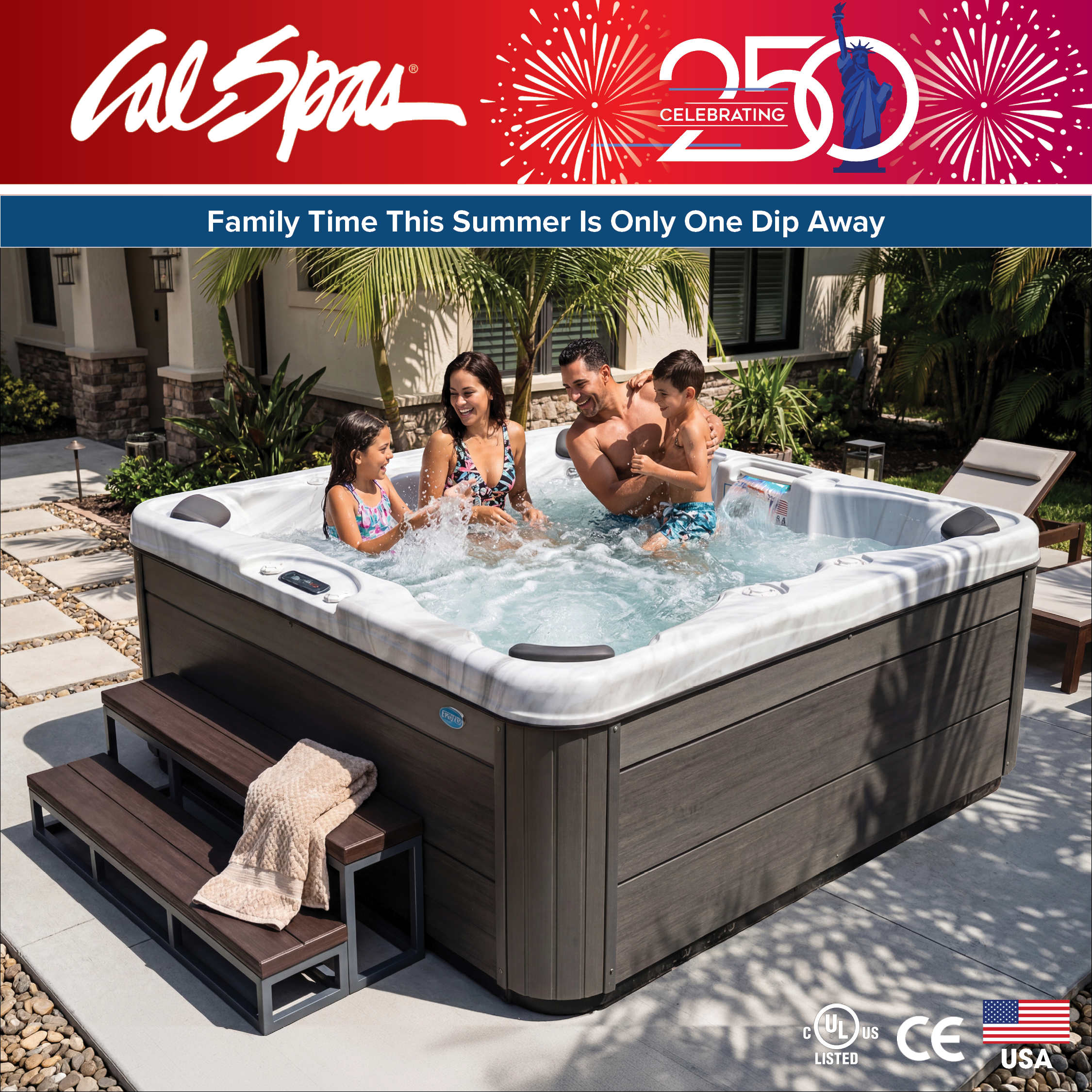 Calspas hot tub being used in a family setting - Mesquite